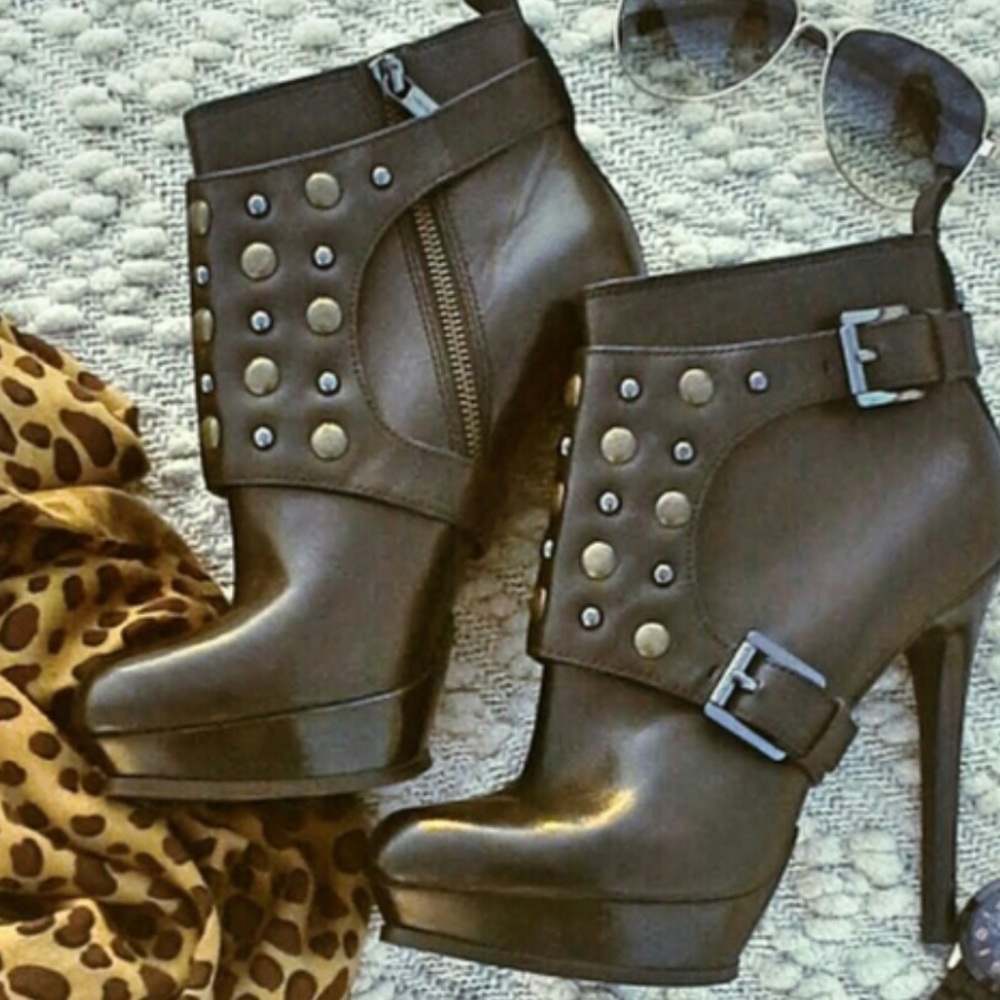 Michael Kors black leather studded ankle booties